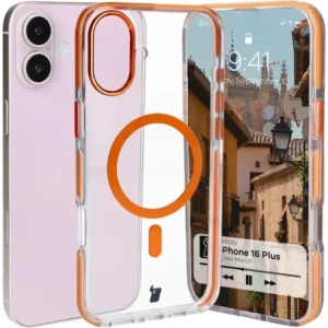Hurtownia GSM - Etui s magnetickým kroužkem Bizon Case Marco pro Apple iPhone 16 Plus průhledné s oranžovým rámem - BIZ6325 - {ean13} - Hurt