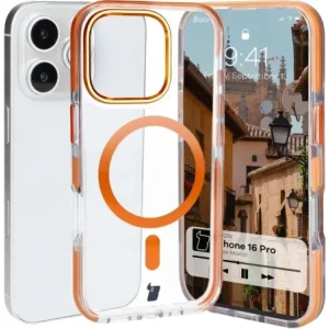 Hurtownia GSM - Etui s magnetickým kroužkem Bizon Case Marco pro Apple iPhone 16 Pro průhledné s oranžovým rámem - BIZ6326 - {ean13} - Hurt