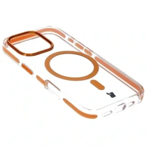 Etui z pierścieniem magnetycznym Bizon Case Marco do Apple iPhone 16 Pro przezroczyste z pomarańczową ramką
