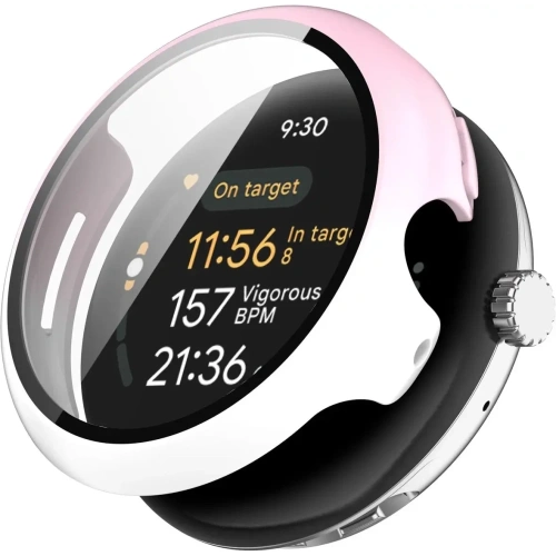 Etui ze szkłem do zegarka Bizon Case+Glass Watch do Google Pixel Watch 3 41mm białoróżowe