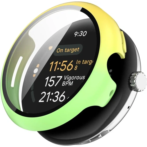 Etui ze szkłem do zegarka Bizon Case+Glass Watch do Google Pixel Watch 3 41mm żółtozielone