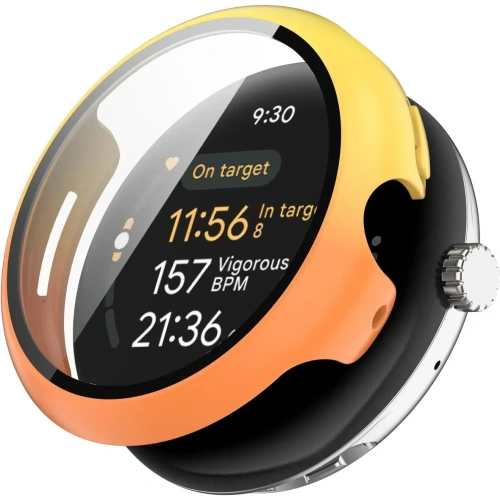 Etui ze szkłem do zegarka Bizon Case+Glass Watch do Google Pixel Watch 3 41mm żółtopomarańczowe