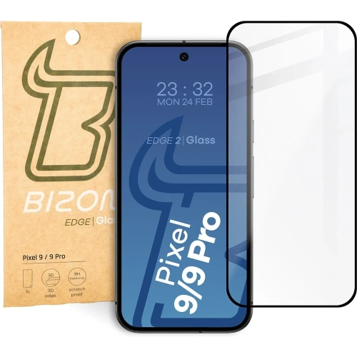 Szkło hartowane Bizon Glass Edge 2 do Google Pixel 9 / 9 Pro  czarna ramka