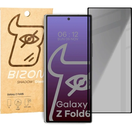 Prywatyzujące szkło hartowane Bizon Glass Edge Shadow do Samsung Galaxy Z Fold6 przyciemniane z czarną ramką