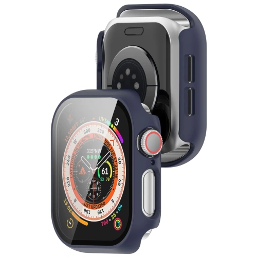 Etui ze szkłem do zegarka Bizon Case+Glass Watch do Apple Watch 10 / 11 42mm ciemnoniebieskie
