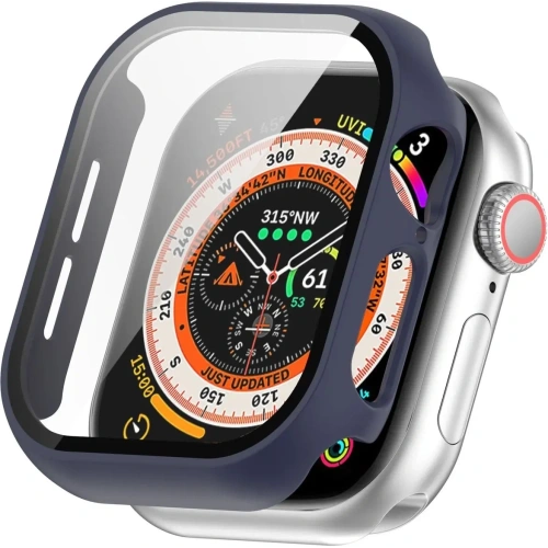 Etui ze szkłem do zegarka Bizon Case+Glass Watch do Apple Watch 10 / 11 42mm ciemnoniebieskie