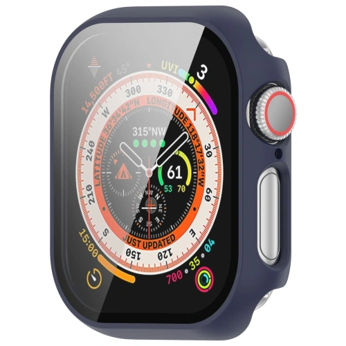Etui ze szkłem do zegarka Bizon Case+Glass Watch do Apple Watch 10 / 11 42mm ciemnoniebieskie