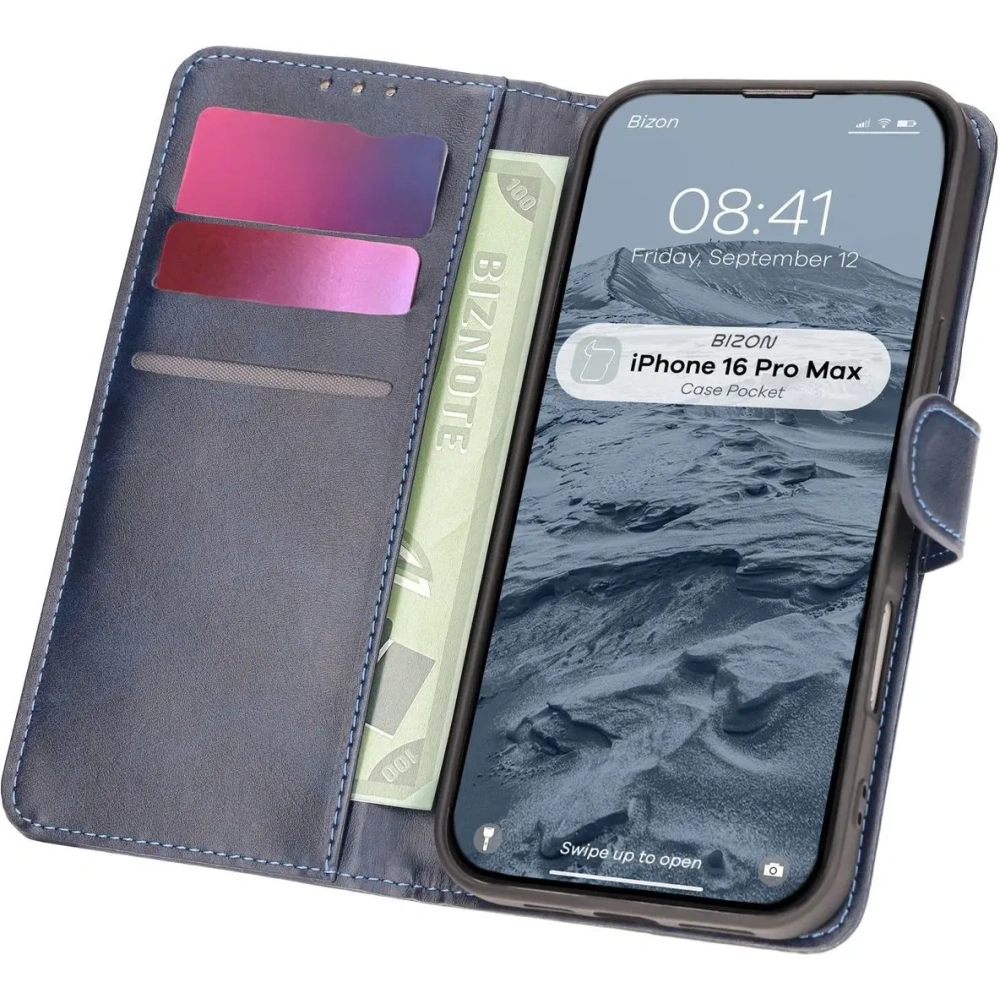 Hurtownia GSM - Etui z klapką Bizon Case Pocket do Apple iPhone 16 Pro Max granatowe - BIZ6433 - {ean13} - Hurt