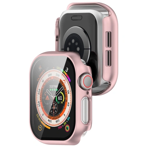 Etui ze szkłem do zegarka Bizon Case+Glass Watch do Apple Watch 10 / 11 46mm jasnoróżowe