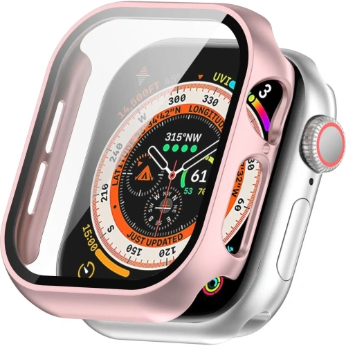 Etui ze szkłem do zegarka Bizon Case+Glass Watch do Apple Watch 10 / 11 46mm jasnoróżowe