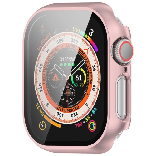 Etui ze szkłem do zegarka Bizon Case+Glass Watch do Apple Watch 10 / 11 46mm jasnoróżowe