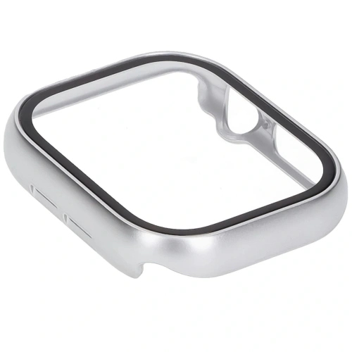 Etui ze szkłem do zegarka Bizon Case+Glass Watch do Apple Watch 10 / 11 46mm srebrne