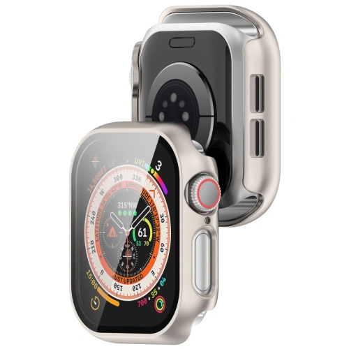 Etui ze szkłem do zegarka Bizon Case+Glass Watch do Apple Watch 10 / 11 46mm szampańskie