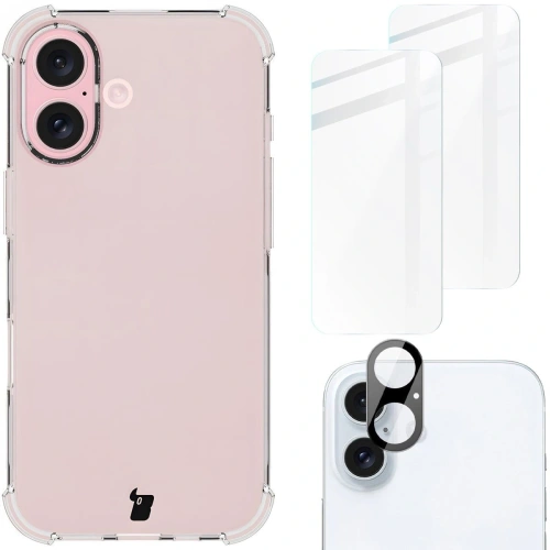 Etui + 2x szkło hartowane na ekran + szkło na obiektyw Bizon Case Clear Pack do Apple iPhone 16