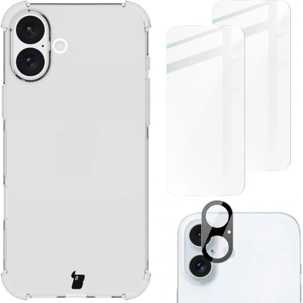Hurtownia GSM - Etui + 2x tvrzené sklo na displej + sklo na objektiv Bizon Case Clear Pack pro Apple iPhone 16 Plus - BIZ6460 - {ean13} - Hurt