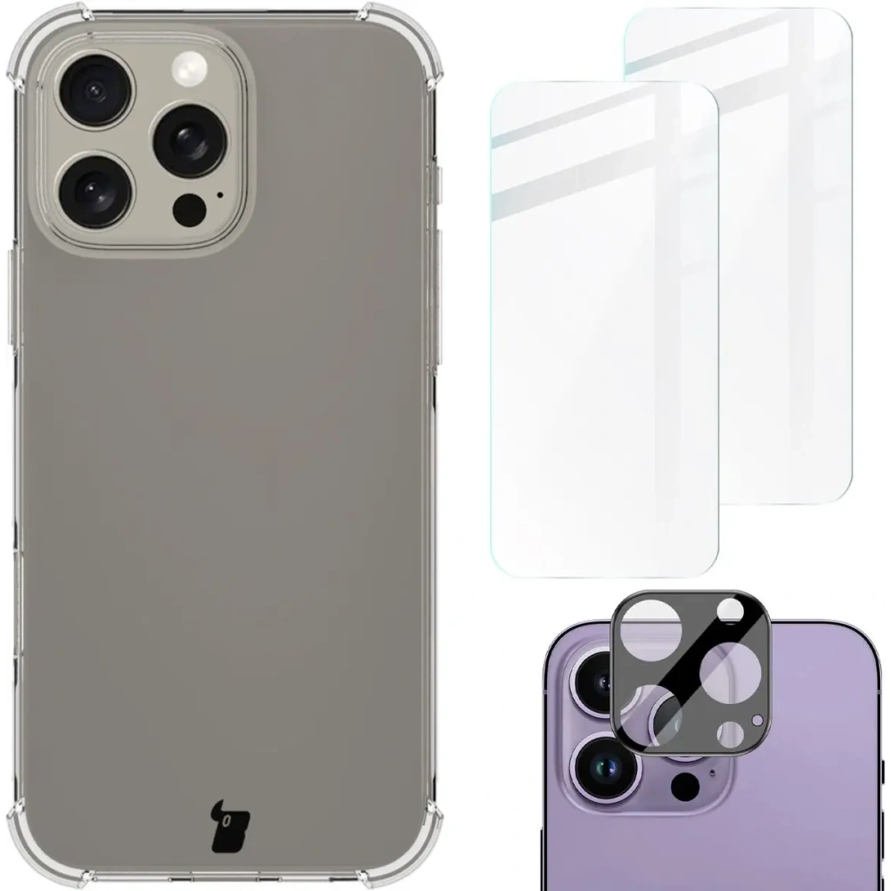 Wholesale Bizon Case Clear Pack case + 2x tempered glass + lens glass Apple iPhone 16 Pro Max - BIZ6462 - {ean13} - Hurt