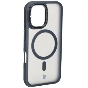 Etui z podstawką i pierścieniem magnetycznym Bizon Case Eclipse do Apple iPhone 16 przydymione z czarną ramką