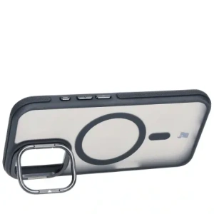 Etui z podstawką i pierścieniem magnetycznym Bizon Case Eclipse do Apple iPhone 16 przydymione z czarną ramką