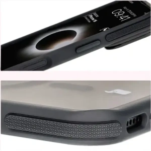 Etui z podstawką i pierścieniem magnetycznym Bizon Case Eclipse do Apple iPhone 16 przydymione z czarną ramką