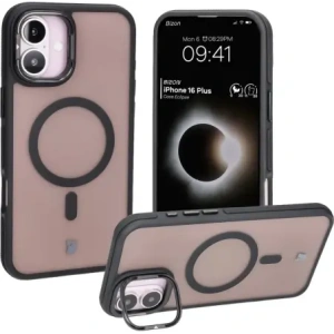 Hurtownia GSM - Etui s podstavcem a magnetickým kroužkem Bizon Case Eclipse pro Apple iPhone 16 Plus kouřové s černým rámečkem - BIZ6482 - {ean13} - Hurt