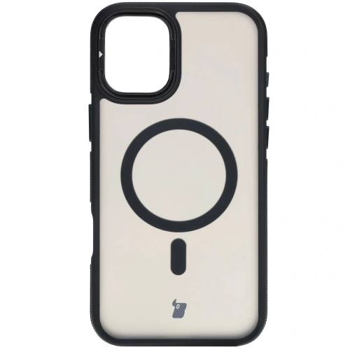 Etui z podstawką i pierścieniem magnetycznym Bizon Case Eclipse do Apple iPhone 16 Plus przydymione z czarną ramką