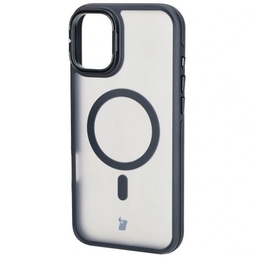 Etui z podstawką i pierścieniem magnetycznym Bizon Case Eclipse do Apple iPhone 16 Plus przydymione z czarną ramką