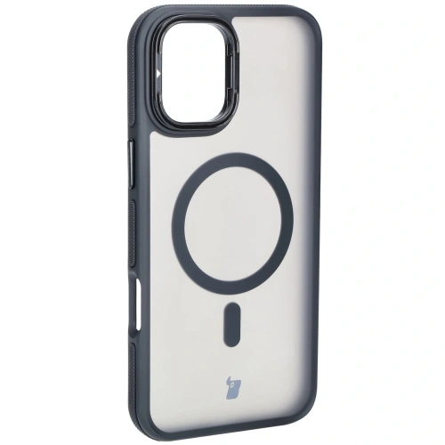 Etui z podstawką i pierścieniem magnetycznym Bizon Case Eclipse do Apple iPhone 16 Plus przydymione z czarną ramką