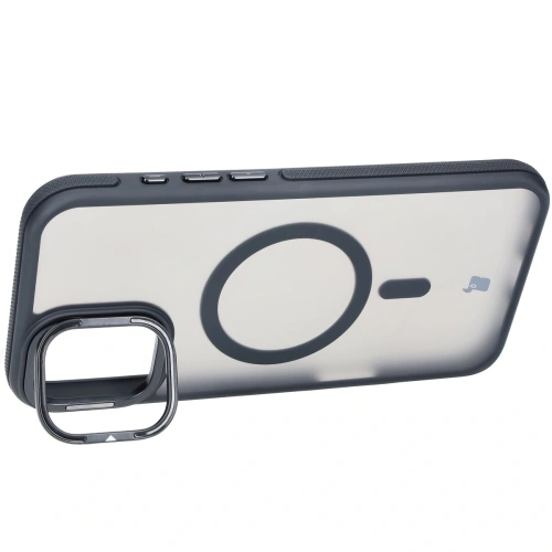 Etui z podstawką i pierścieniem magnetycznym Bizon Case Eclipse do Apple iPhone 16 Plus przydymione z czarną ramką