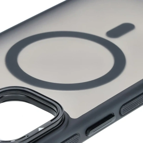 Etui z podstawką i pierścieniem magnetycznym Bizon Case Eclipse do Apple iPhone 16 Plus przydymione z czarną ramką