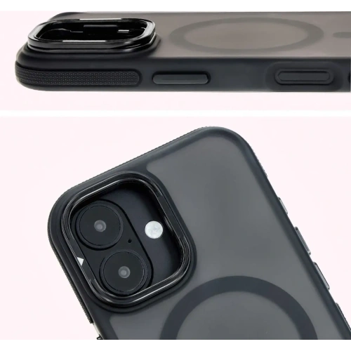 Etui z podstawką i pierścieniem magnetycznym Bizon Case Eclipse do Apple iPhone 16 Plus przydymione z czarną ramką