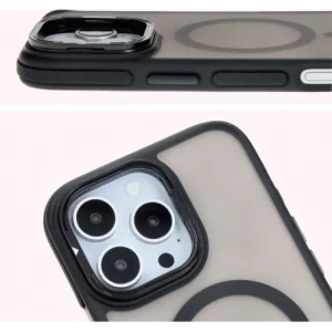 Hurtownia GSM - Etui s podstavcem a magnetickým kroužkem Bizon Case Eclipse pro Apple iPhone 16 Pro kouřové s černým rámem - BIZ6483 - {ean13} - Hurt