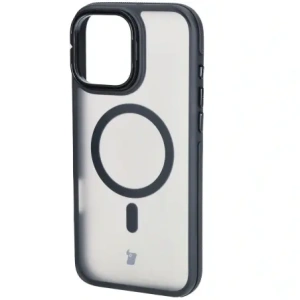 Etui z podstawką i pierścieniem magnetycznym Bizon Case Eclipse do Apple iPhone 16 Pro Max przydymione z czarną ramką