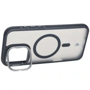 Etui z podstawką i pierścieniem magnetycznym Bizon Case Eclipse do Apple iPhone 16 Pro Max przydymione z czarną ramką