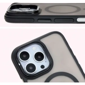 Etui z podstawką i pierścieniem magnetycznym Bizon Case Eclipse do Apple iPhone 16 Pro Max przydymione z czarną ramką