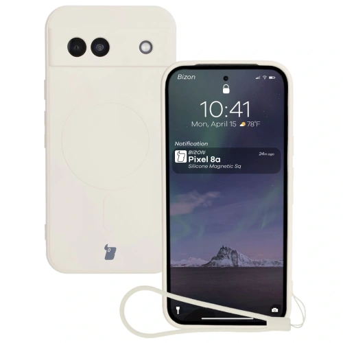 Silikonowe etui z pierścieniem magnetycznym Bizon Case Silicone Magnetic Sq do Google Pixel 8a beżowe