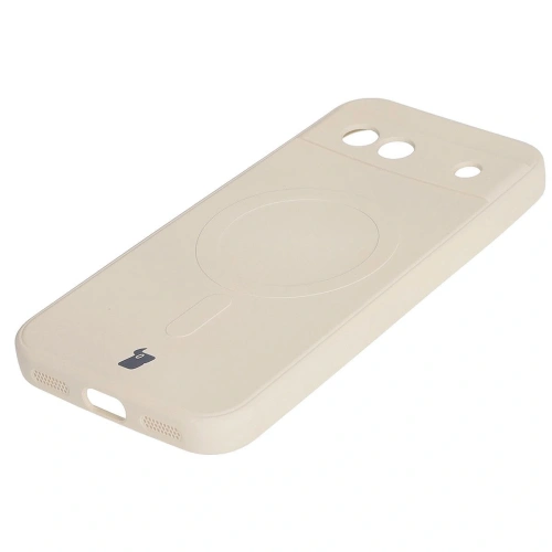 Silikonowe etui z pierścieniem magnetycznym Bizon Case Silicone Magnetic Sq do Google Pixel 8a beżowe