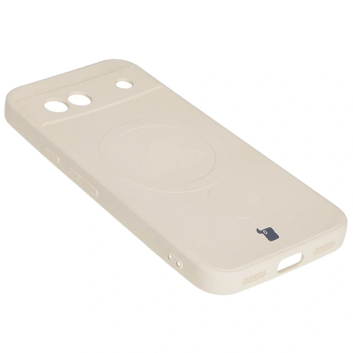Silikonowe etui z pierścieniem magnetycznym Bizon Case Silicone Magnetic Sq do Google Pixel 8a beżowe