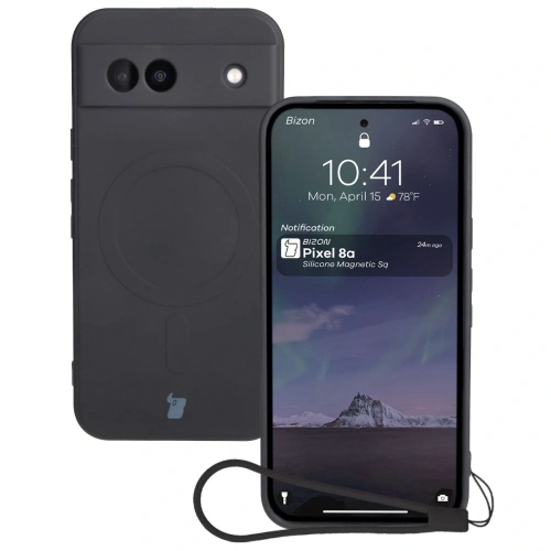 Silikonowe etui z pierścieniem magnetycznym Bizon Case Silicone Magnetic Sq do Google Pixel 8a czarne