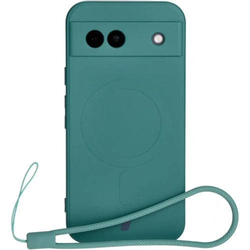 Silikonowe etui z pierścieniem magnetycznym Bizon Case Silicone Magnetic Sq do Google Pixel 8a ciemnozielone