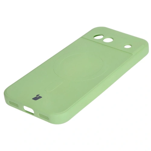 Silikonowe etui z pierścieniem magnetycznym Bizon Case Silicone Magnetic Sq do Google Pixel 8a jasnozielone