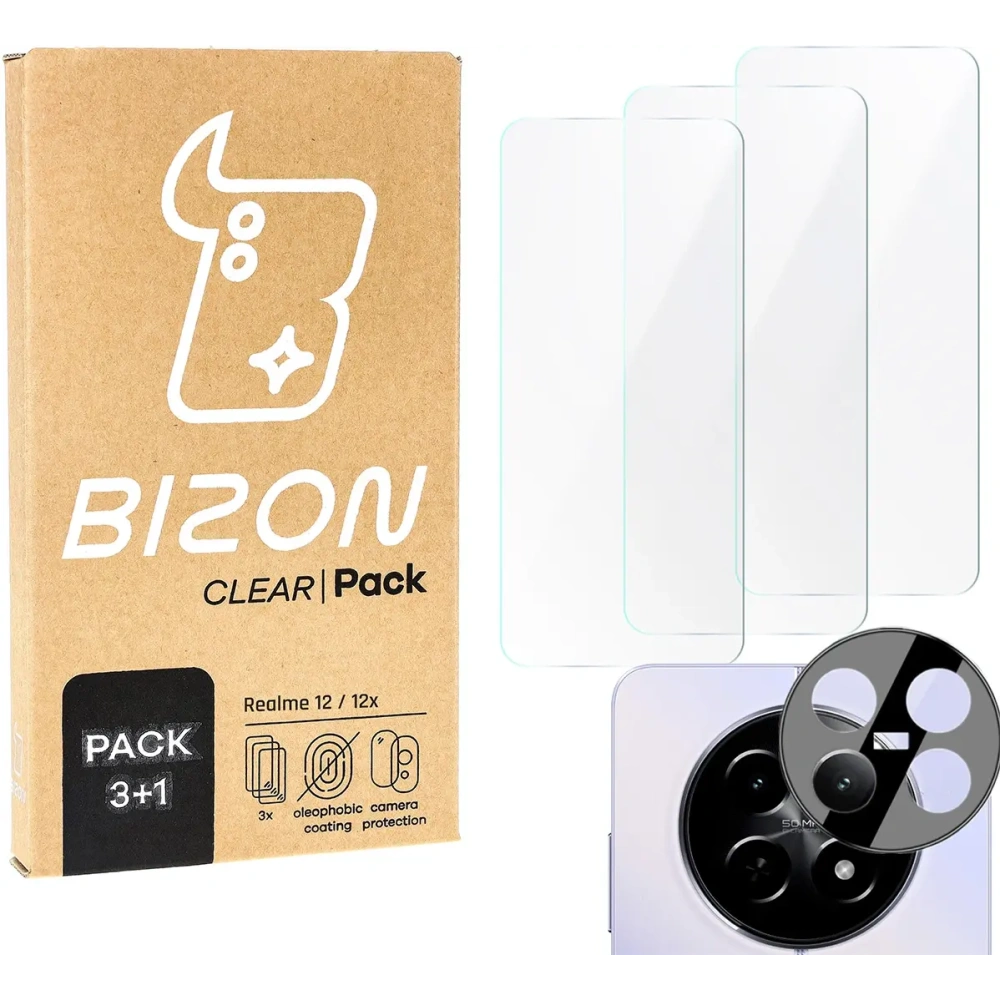 Hurtownia GSM - 3x Sklo na displej + sklo na fotoaparát BIZON Clear pro Realme 12 / 12x - BIZ6524 - {ean13} - Hurt