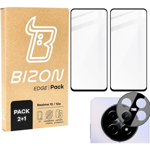 2x Szkło hartowane na ekran z ramką + szkło na aparat Bizon Edge do Realme 12/12x