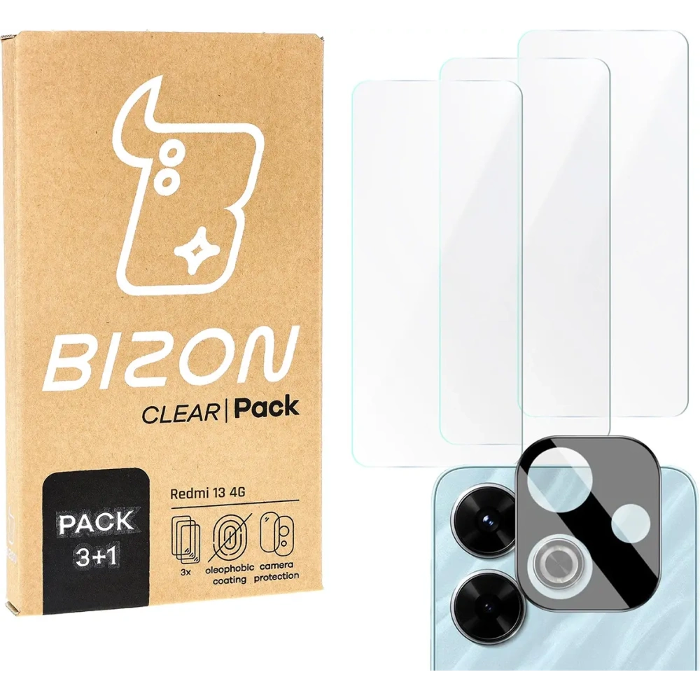 Hurtownia GSM - 2x Szkło hartowane na ekran z ramką + szkło na aparat Bizon Edge do Xiaomi Redmi 13 4G - BIZ6526 - {ean13} - Hurt