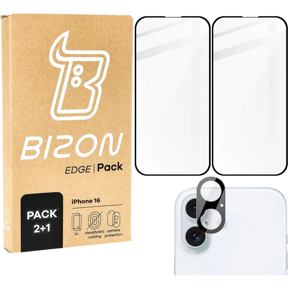 Hurtownia GSM - Bizon Edge 2x gehärtetes Bildschirmglas mit Rahmen + Kameraglas Apple iPhone 16 - BIZ6528 - {ean13} - Hurt