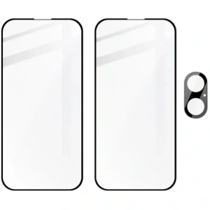 2x Szkło hartowane na ekran z ramką + szkło na aparat Bizon Edge do Apple iPhone 16