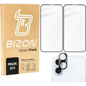 Hurtownia GSM - Bizon Edge 2x gehärtetes Bildschirmglas mit Rahmen + Kameraglas Apple iPhone 16 Plus - BIZ6529 - {ean13} - Hurt