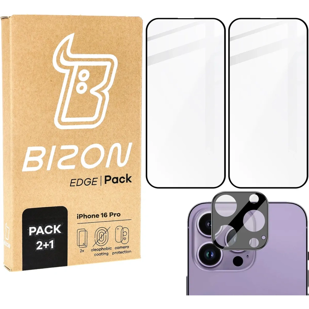 Hurtownia GSM - Bizon Edge 2x edzett kijelző üveg kerettel + kamera üveg Apple iPhone 16 Pro - BIZ6533 - {ean13} - Hurt