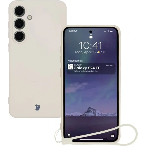 Silikonowe etui z pierścieniem magnetycznym Bizon Case Silicone Magnetic Sq do Samsung Galaxy S24 FE beżowe