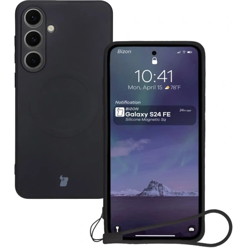 Silikonowe etui z pierścieniem magnetycznym Bizon Case Silicone Magnetic Sq do Samsung Galaxy S24 FE czarne