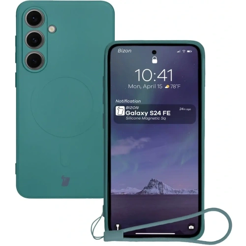 Silikonowe etui z pierścieniem magnetycznym Bizon Case Silicone Magnetic Sq do Samsung Galaxy S24 FE ciemnozielone